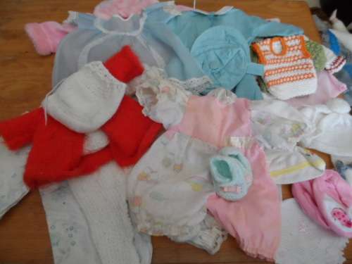 Beautiful dolls clothes for med size doll knitted and cloth