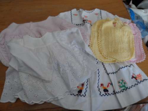 Vintage girl embroidered dress knitted jacket knitted cotton double bibs