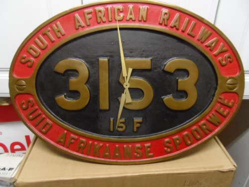 SAR LOCO NAMEPLATE REPLICA WITH CLOCK. HEAVY ITEM