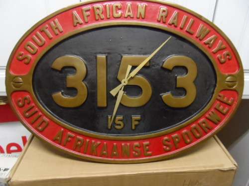 SAR LOCO NAMEPLATE REPLICA WITH CLOCK. HEAVY ITEM