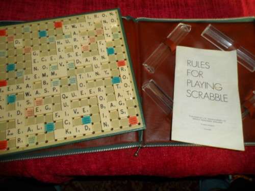 Travel Scrabble in zipper case.