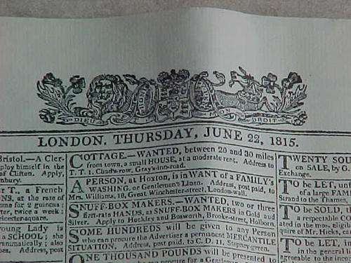 THE TIMES NEWSPAPER LONDON THURSDAY JUNE 22   1815