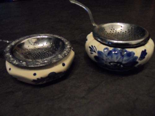 TWO VINTAGE DELFT STRAINERS