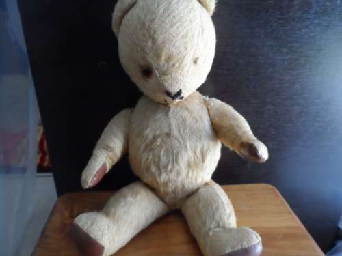 Very old mohair Ark teddy Head is straw filled has lost one eye about 33cm