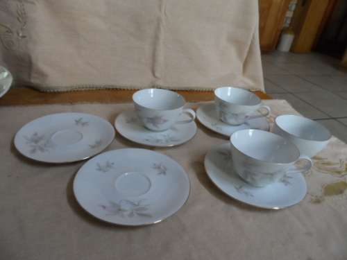 Bavaria 3 cups and 5 saucers 1 sugar bowl  cups stamped 615