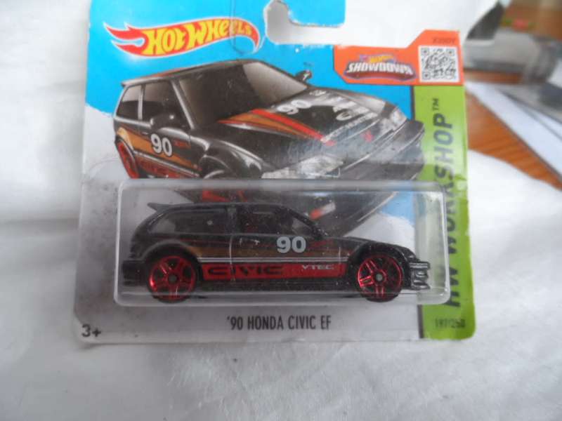 2013 Hot Wheels Short Card 1990 Honda Civic EF Black Car HW Workshop Red Rims [m53]