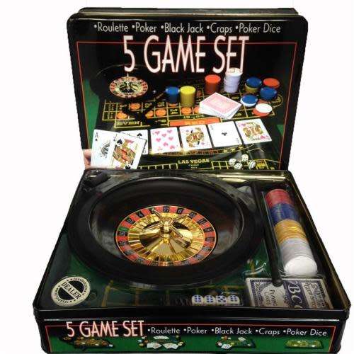 5 Game Set Roulette Poker Black Jack Craps Poker Dice all in a Tin Set Great Gift Pub Game