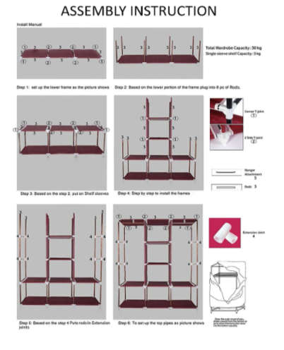 3 Door Storage Wardrobe  Red-Black-Blue-Brow