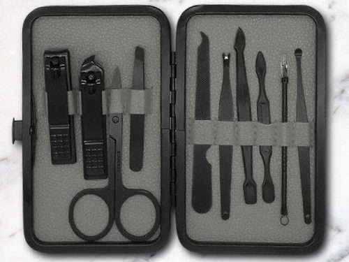 Black Manicure Pedicure Nail Care Set 10 piece