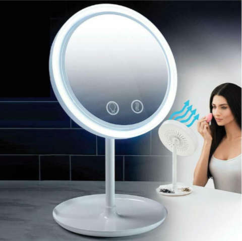 Makeup Mirror with LED Light and Fan