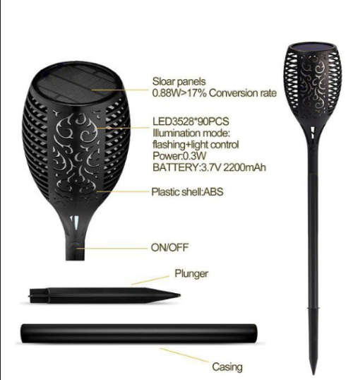Solar LED Flickering Flame Outdoor Light - Pack of 2