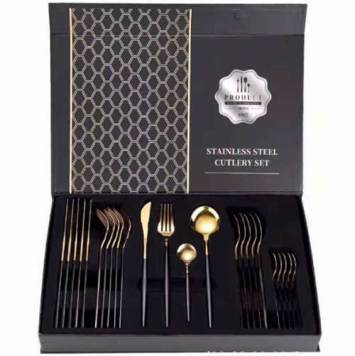 Black and Gold Stainless Steel Cutlery Set - 24 Piece