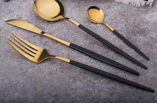 Black and Gold Stainless Steel Cutlery Set - 24 Piece