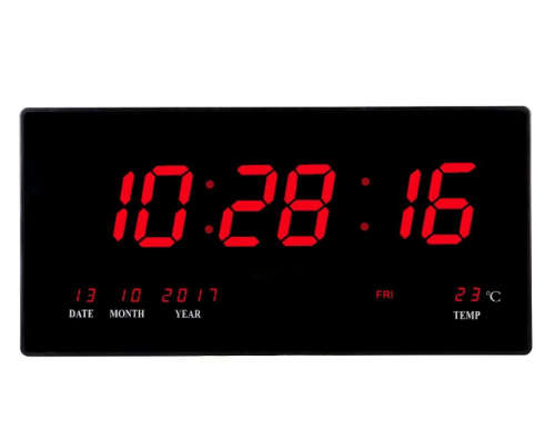 LED Digital Calendar Wall Clock with Temperature Display - Red