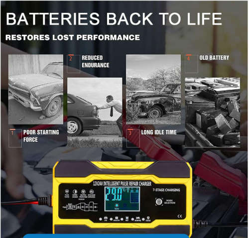 7 Stage Charging 12V 10A - 24V 5A Intelligent Car Battery Charger