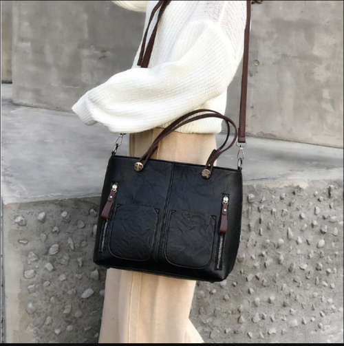 BAGL PU Leather Ladies Handbag Shoulder Bag - Black