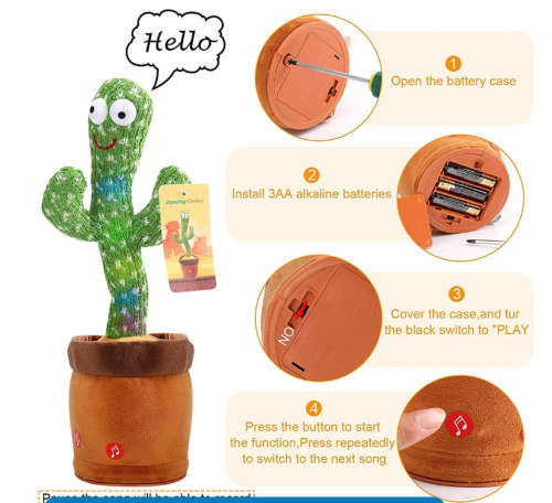 Dancing Cactus Baby Mimicking Recording Music Light Up Baby Interactive Toy