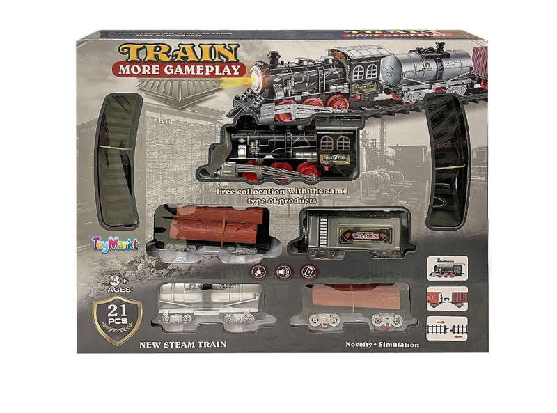 Toy Steam Train set with Tracks in 21 Pieces