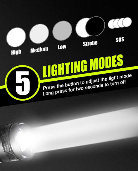 LED Flashlight Rechargeable Tactical Waterproof Aluminum Torch - 5 Light Mode