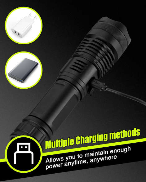LED Flashlight Rechargeable Tactical Waterproof Aluminum Torch - 5 Light Mode