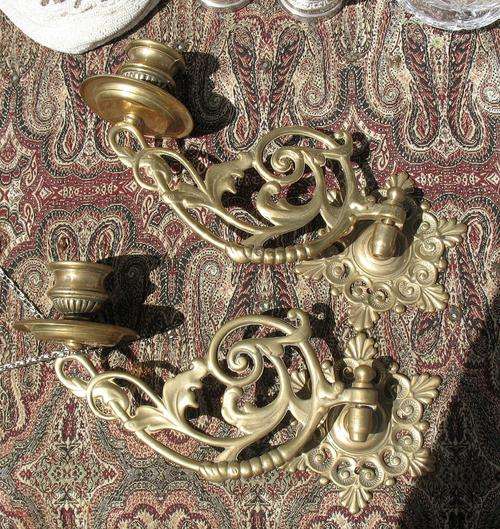 Pair antique brass piano candleholders / candlesticks