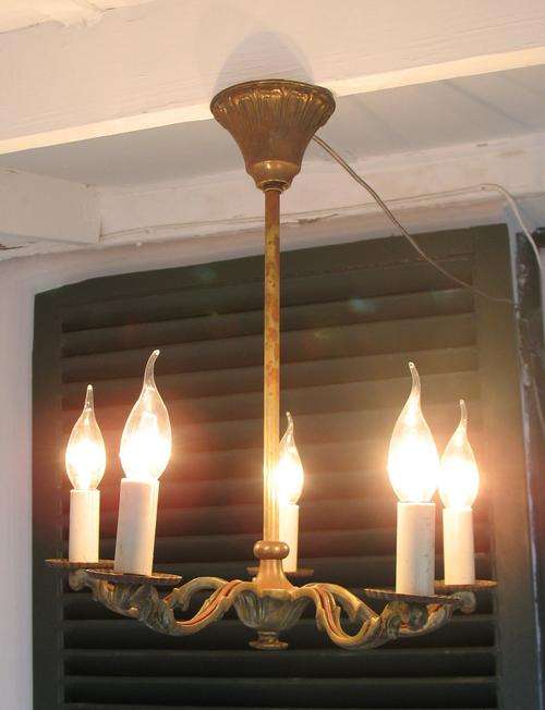 Vintage art deco brass chandelier one of a pair