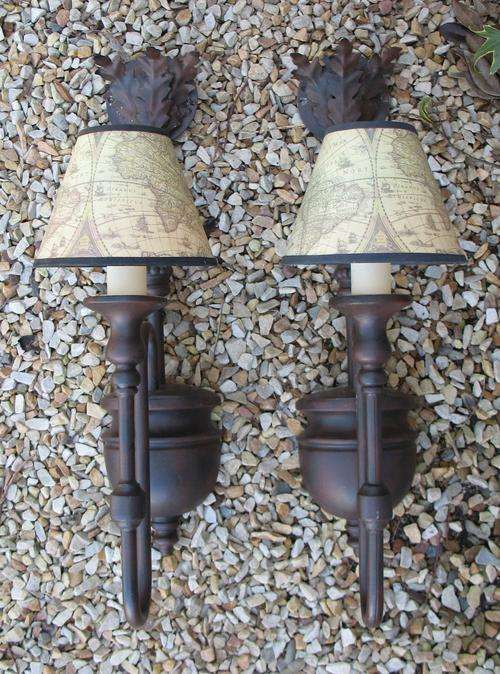Pair of vintage wall lights with olde world map shades