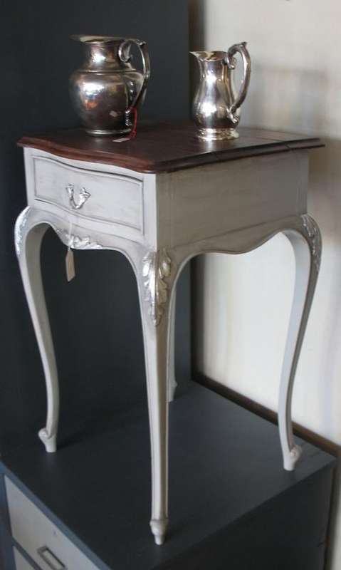French vintage wooden bedside cabinets matching pair with silver leaf