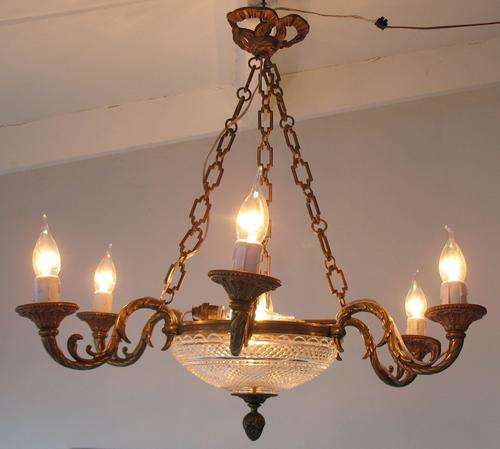 Antique French Bronze Baccarat-signed Crystal Empire Chandelier Rewired
