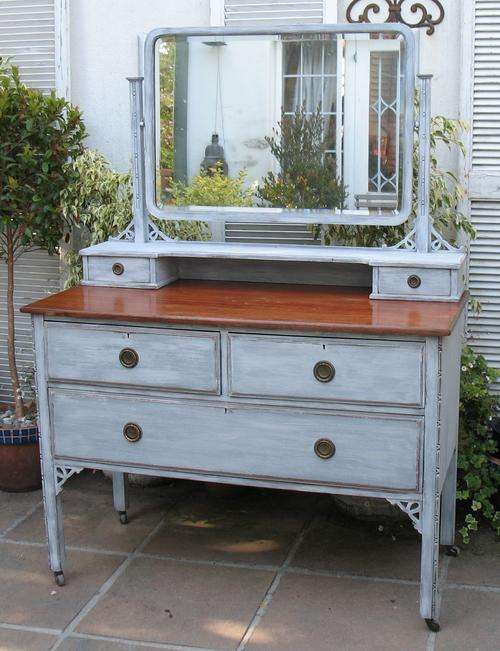 Edwardian mahogany grey painted dressing table with drawers and bevelled mirror