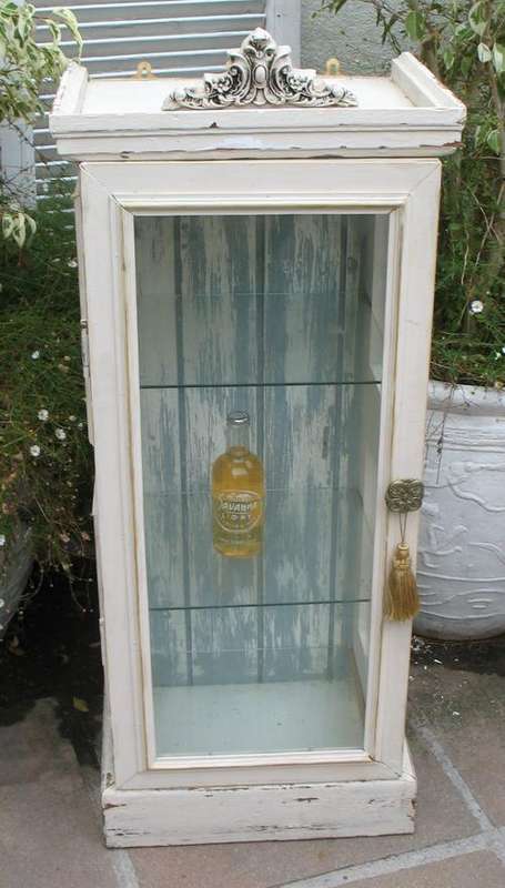 Vintage style cream french glazed display cabinet with three shelves