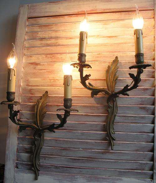 Vintage French brass pair of wall sconces lights
