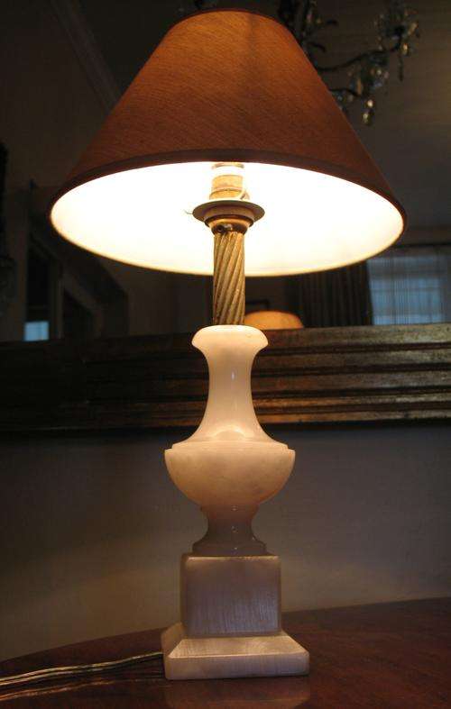 Vintage white marble lamp with coffee coloured shade