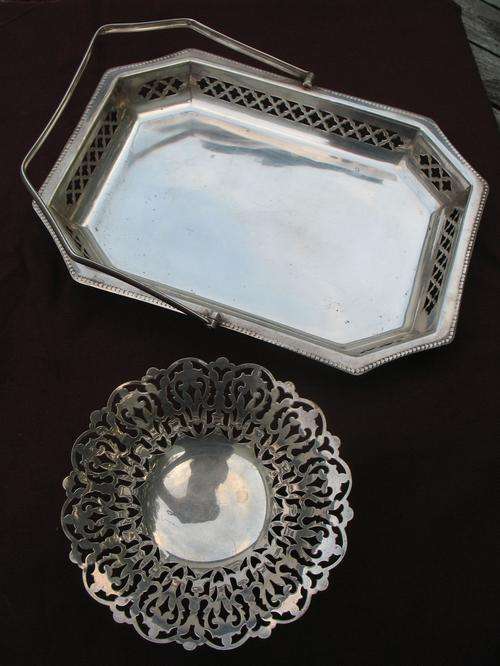 Lovely vintage silver plate serving dishes: pierced basket and bon-bon dishes