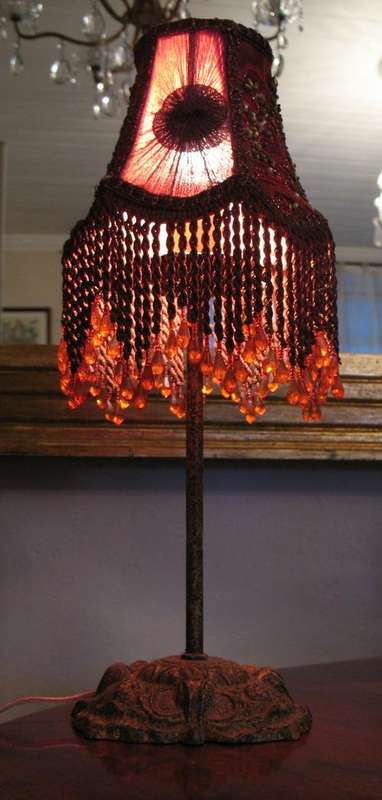 Amazing little deep red fringed beaded lamps - pair available