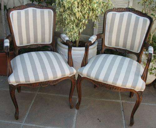 Pair of Antique French Oak Salon Arm Chairs