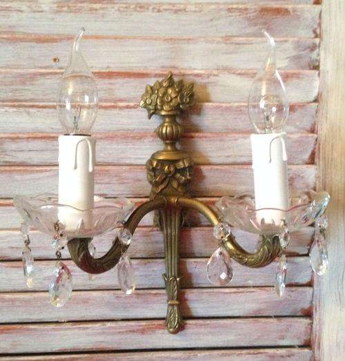 Vintage brass and crystal wall chandelier / sconce