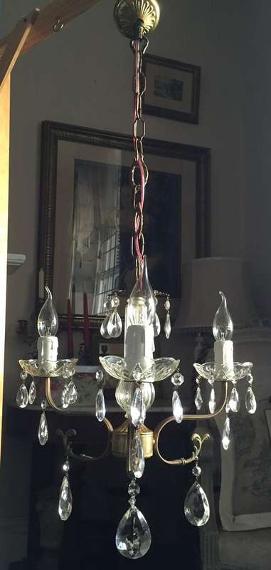 Vintage French brass and crystal glass chandelier