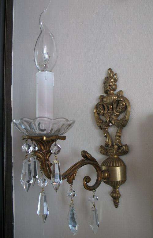 Vintage brass and crystal wall chandelier
