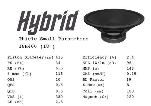 Hybrid 18H400 18inch Loose Speaker