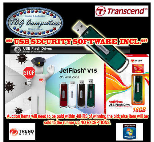 CRAZY R1 *** Transcend V15 Security Enabled 16 GB Usb Flash Drive ***