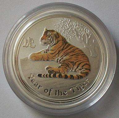 2010 Perth Mint 1/2 oz Silver Tiger (Enamelled) Very Limited