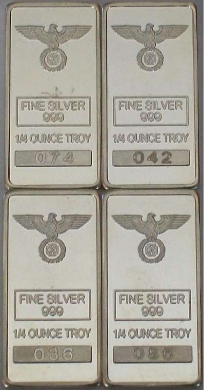 1 Troy Oz (31.1g) fine silver consisting of 4 x 1/4 Troy Oz Iron Cross Bars!!!