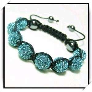 LATEST TREND !! TURQUOISE SHAMBALLA 10mm CRYSTAL DISCO BALL & HEMATITE BRACELET. ADJUSTABLE.