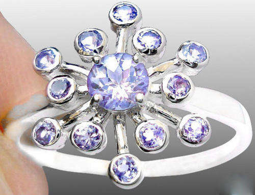 SIZE 7 PETITE! *Snowflake* 0.89 cts.NATURAL VIOLET BLUE TANZANITE RING in SOLID 925 STERLING SILVER.