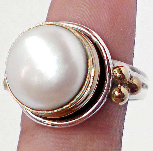 GORGEOUS VICTORIAN STYLE PEARL RING in SOLID 925 SILVER & ROSE GOLD. SIZE 7 1/5