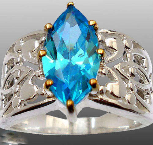 Gorgeous! Blue TOPAZ Dress Ring in Solid 925 Silver SIZE 7 1/2