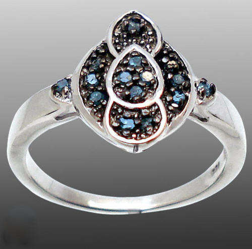 GENUINE BLUE DIAMONDS in SOLID 925 STERLING SILVER. Size 7