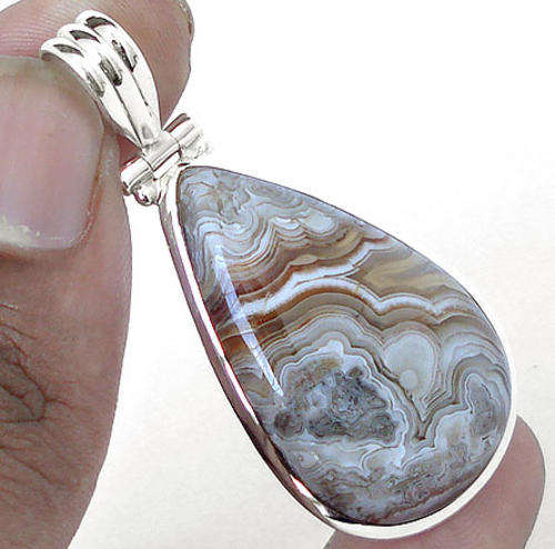 STUNNING VOLCANIC JASPER PEAR PENDANT in SOLID 925 STERLING SILVER .2 "