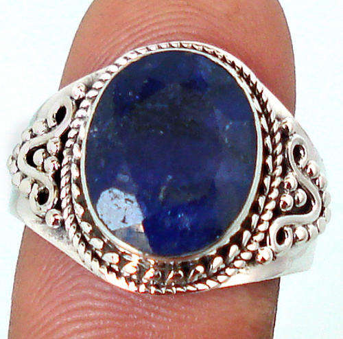 NATURAL BLUE SAPPHIRE ARTISAN RING in SOLID 925 STERLING SILVER. SIZE 7